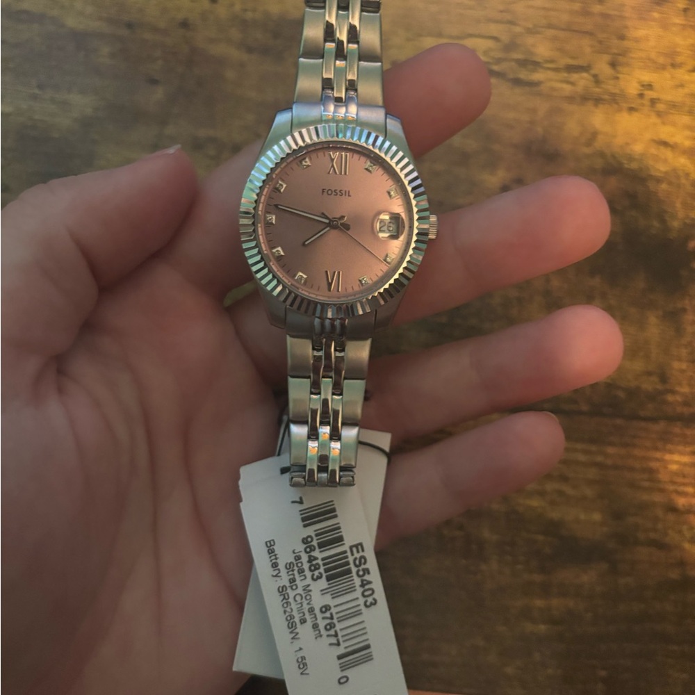 Fossil Pink Dial Silver Watch